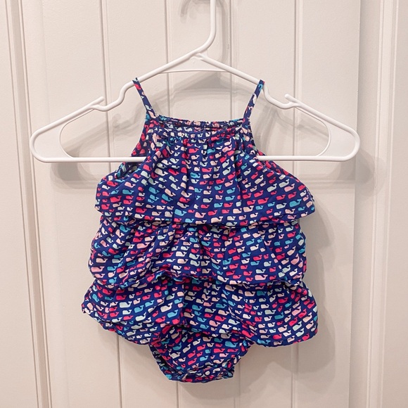 Vineyard Vines Target Baby Whale Print Ruffle Bubble Romper - Picture 1 of 5